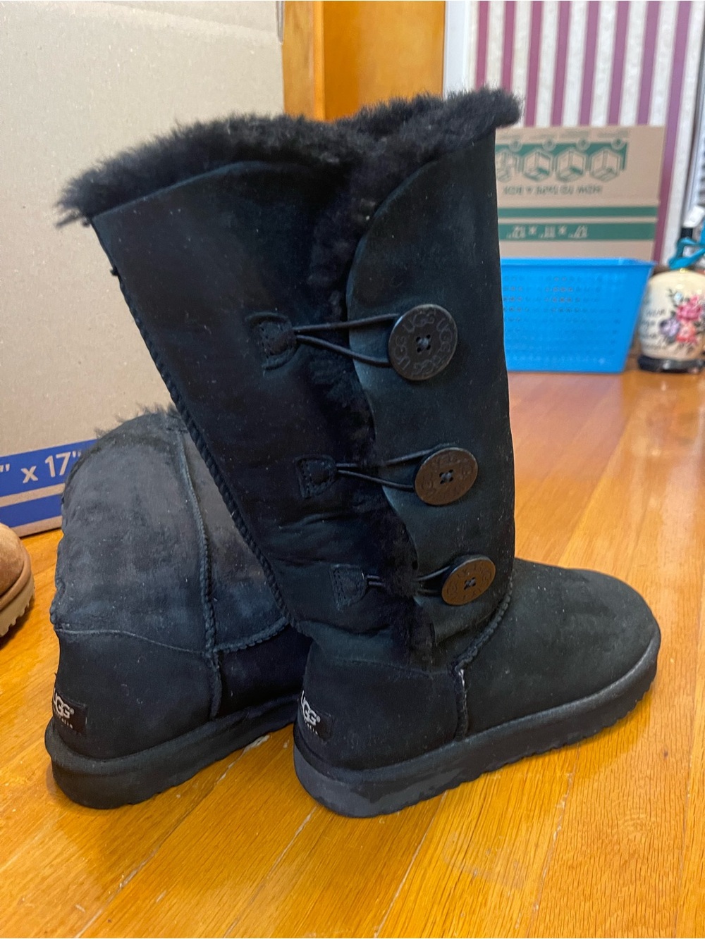 UGG Black Suede Triple-Button Mid-Calf Boot
